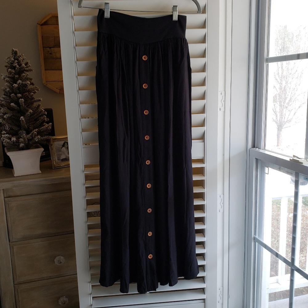 Matilda Jane Black Maxi Skirt with Button Front